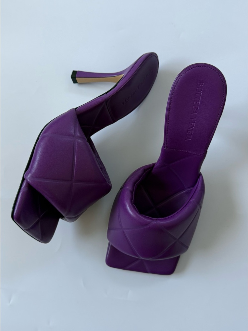Bottega Veneta Vibrant Purple Padded Leather Heeled Mules